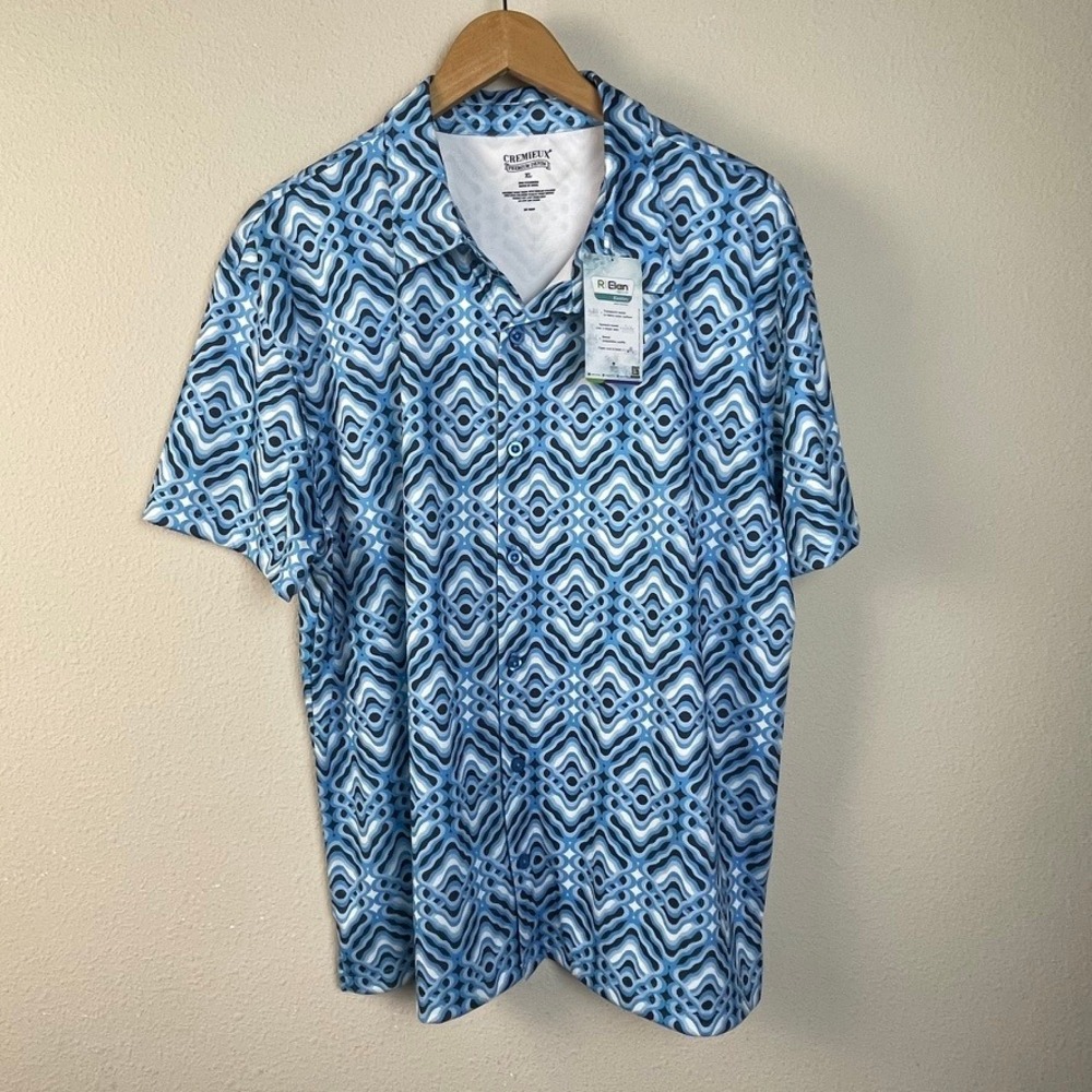 CREMIEUX Men's XL Blue Geometric Print Short Sleeve Button Up Shirt